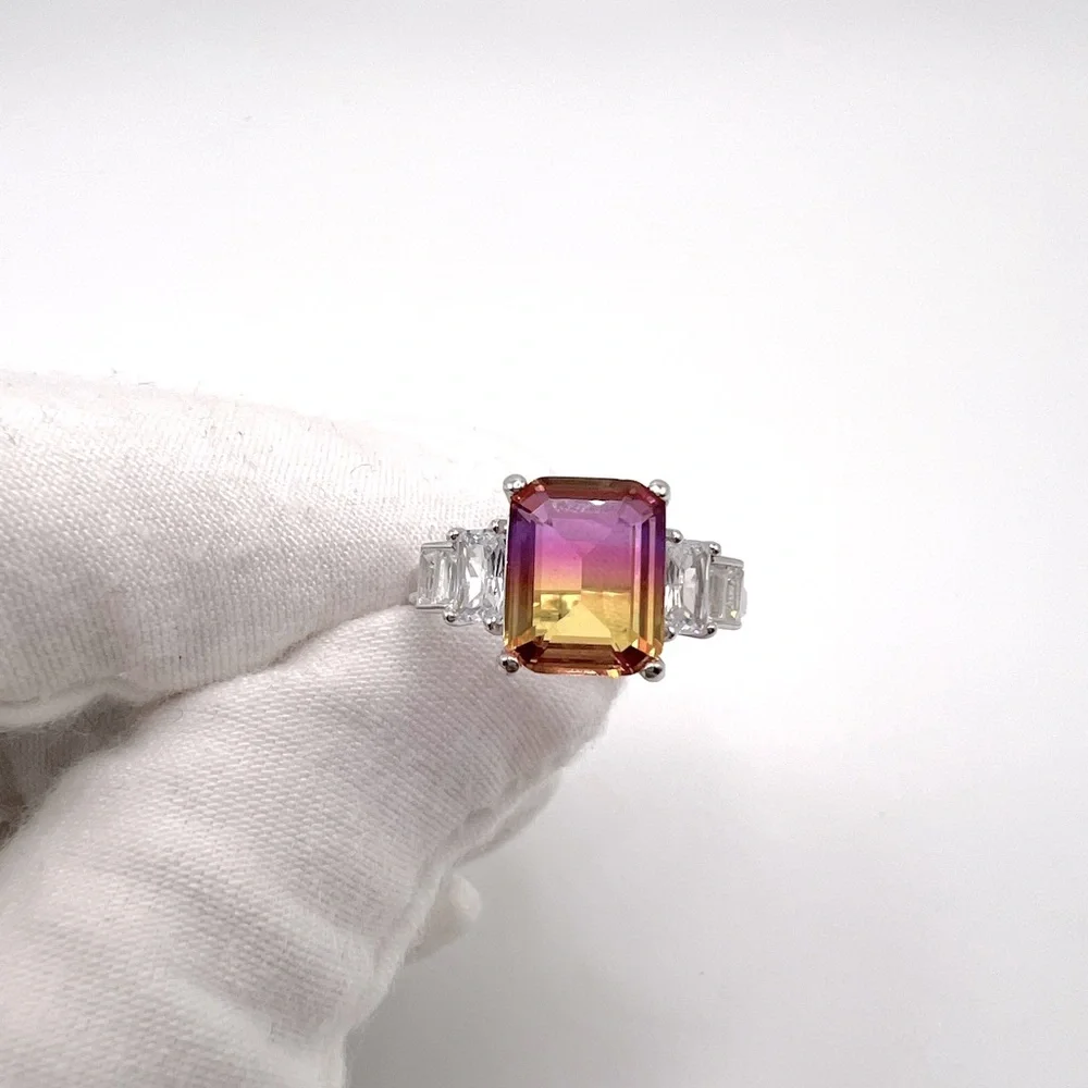 .925 Sterling Silver Padparadscha Sapphire Cz Ring - Picture 10 of 17